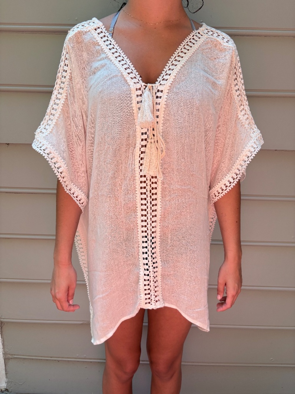 Eberjey Boho Crochet Trim Tassel Tunic Beach Cover-Up - Small